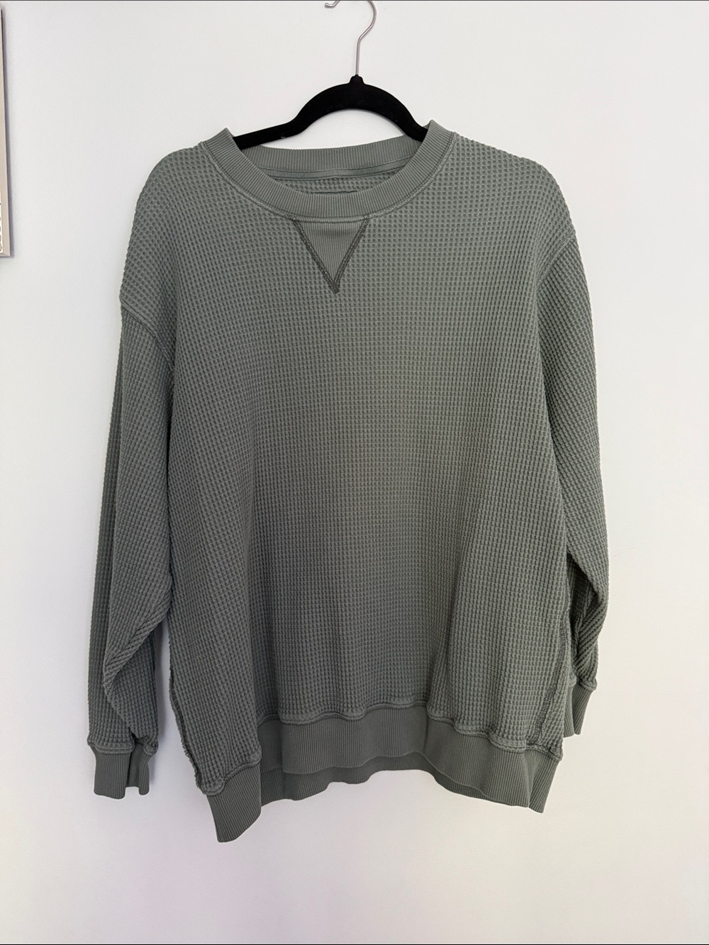 Aerie Waffle Knit Crewneck Sweatshirt - Sage Green